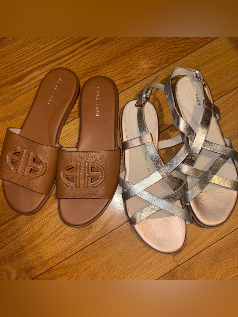 Cole Haan 2 pairs leather sandals slides 8.5